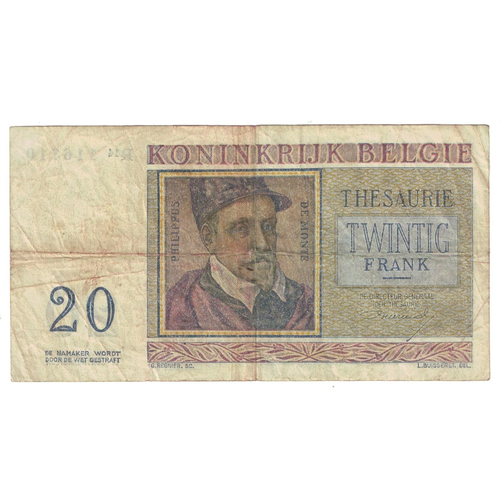 Billete, 20 Francs, 1956, Bélgica, 1956-04-03, KM:132b, BC