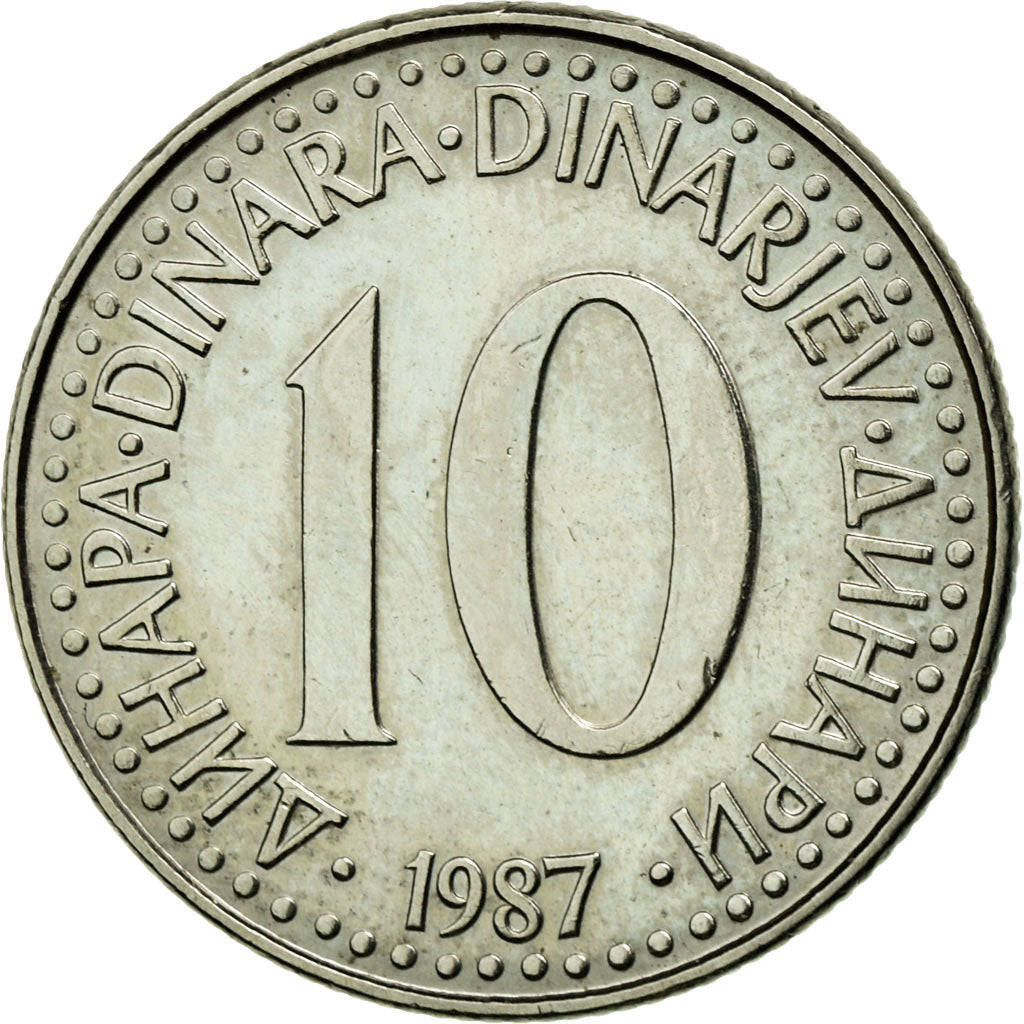 Coin, Yugoslavia, 10 Dinara, 1987, AU(50-53), Copper-nickel, KM:89