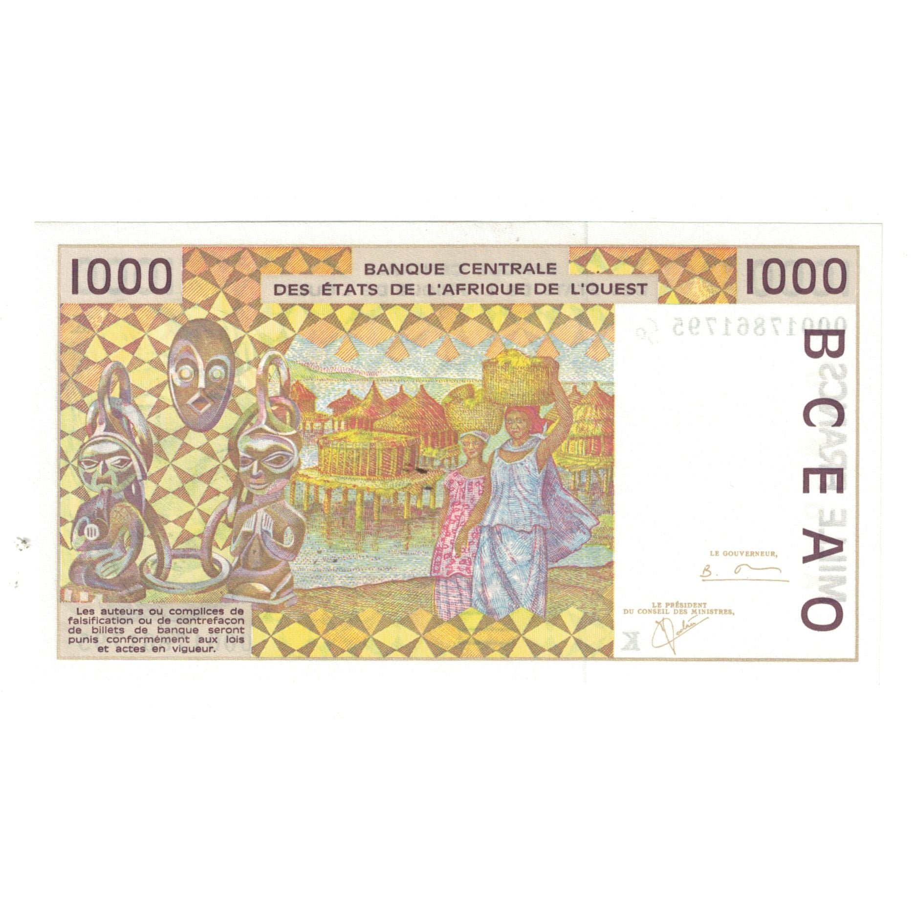 Banknote, West African States, 1000 Francs, KM:111Ai, UNC(65-70)