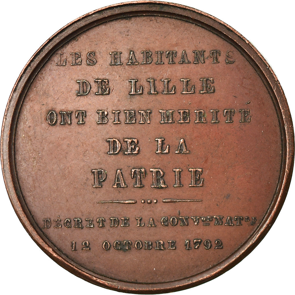 France, Médaille, Hommage aux Lillois de 1792, History, 1845, Lecomte, TTB+