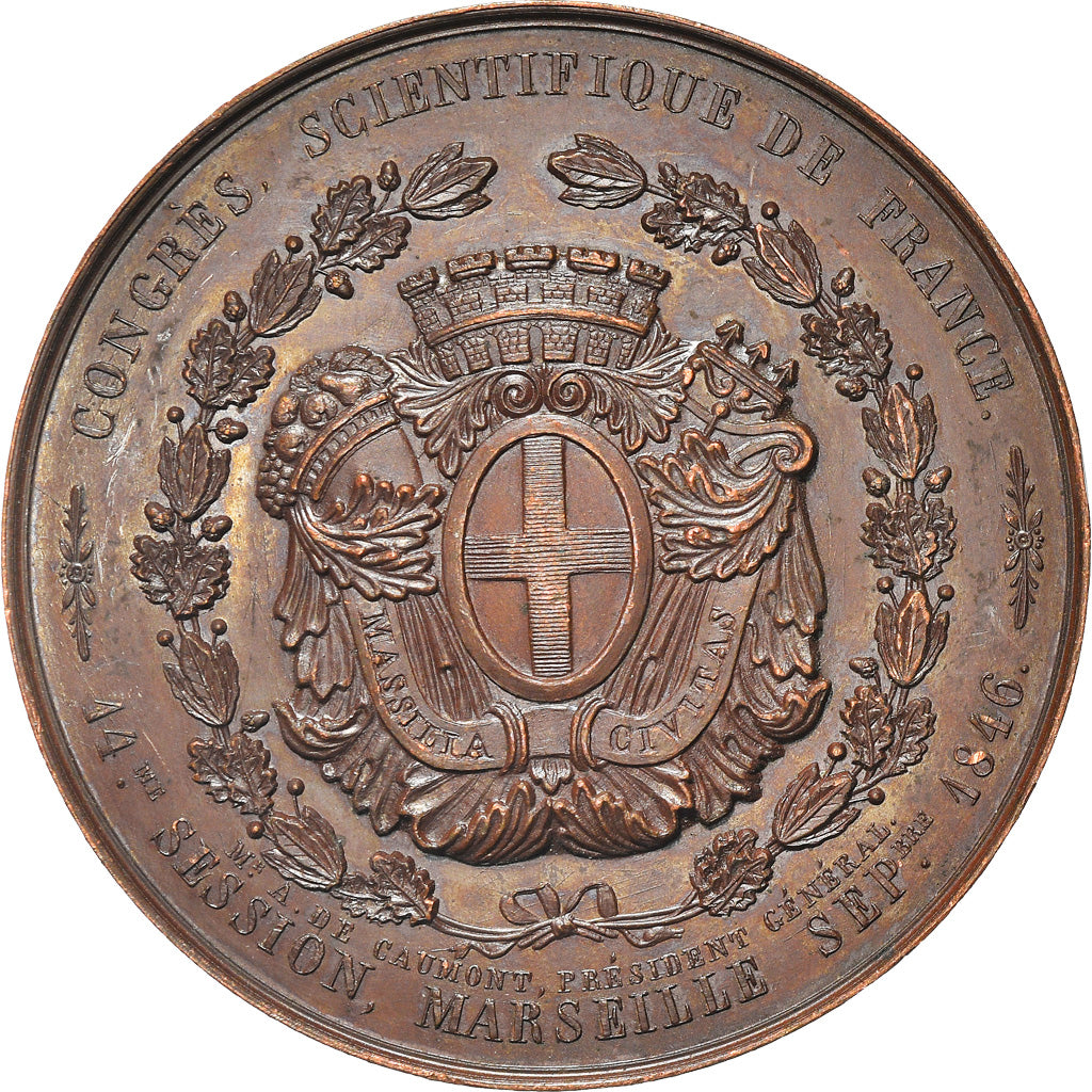 France, Médaille, Congrès Scientifique de France, Marseille, 1846, Roux, TTB+