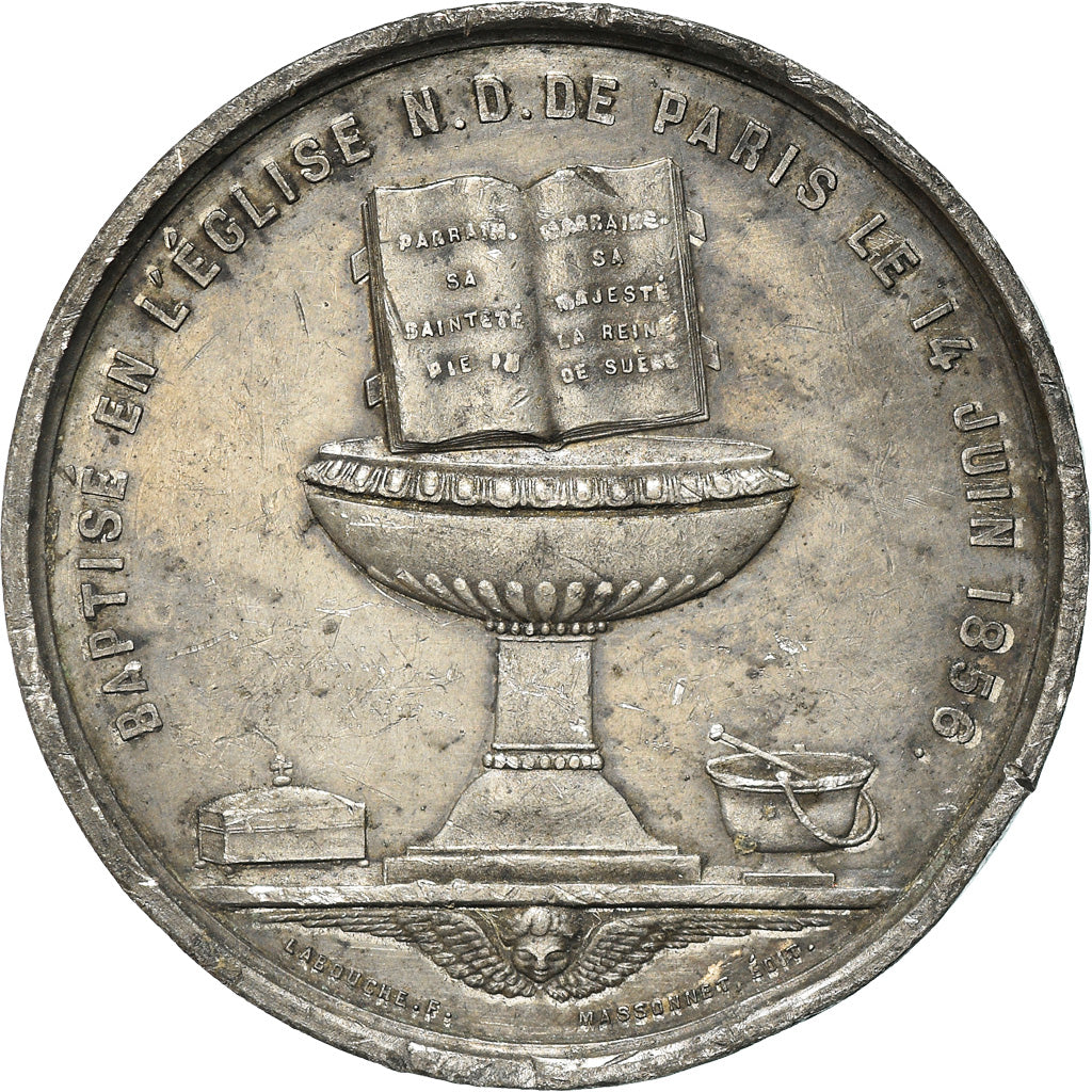France, Medal, Baptème de Napoléon Eugène Louis, History, 1856, Labouche