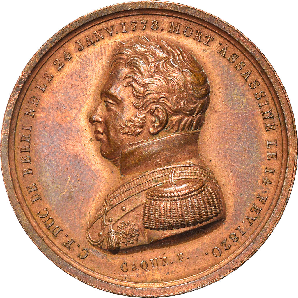 France, Médaille, Louis XVIII, Mort du Duc de Berry, History, 1820, Caqué
