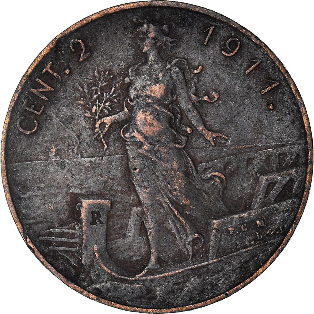 Coin, Italy, Vittorio Emanuele III, 2 Centesimi, 1911, Rome, EF(40-45), Bronze