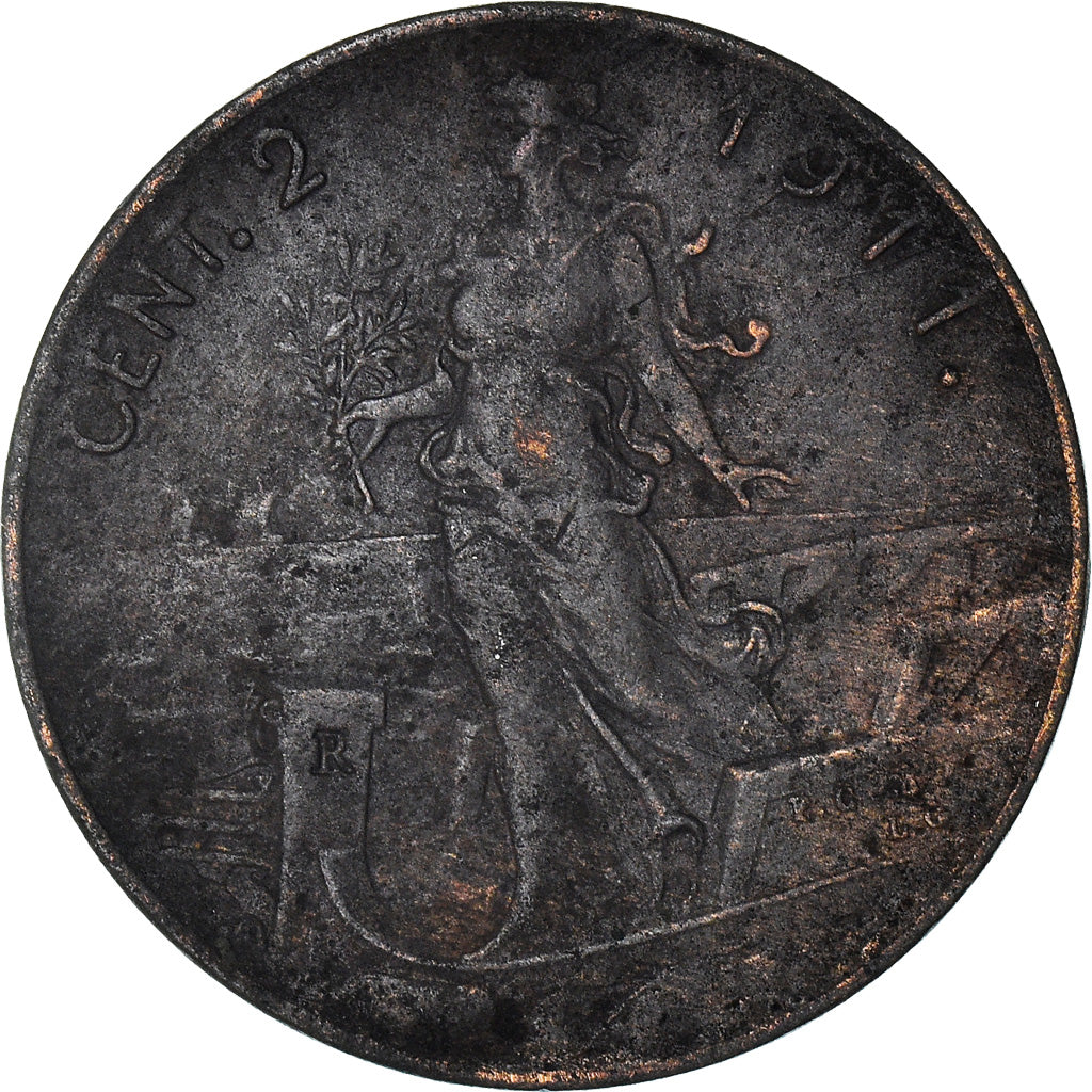 Coin, Italy, Vittorio Emanuele III, 2 Centesimi, 1911, Rome, VF(20-25), Bronze