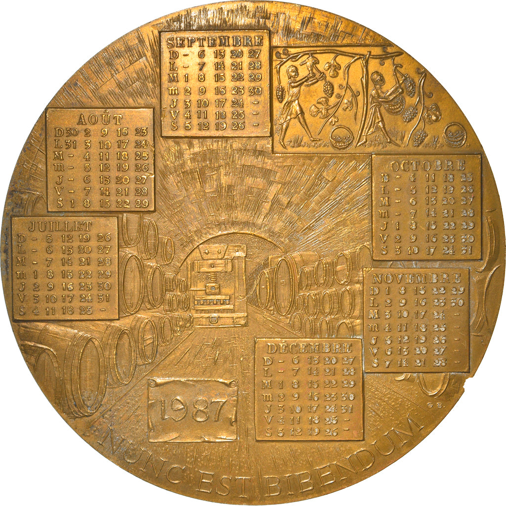 Francja, Medal, Calendrier, Nouvelle Année, Vignoble, Vin, 1987, Buquoy