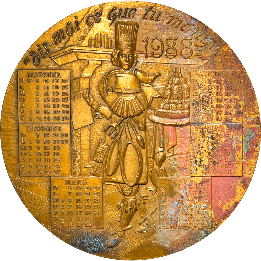 Francja, Medal, Calendrier, Cuisine, 1988, Brillat-Savarin, EF(40-45), Bronze