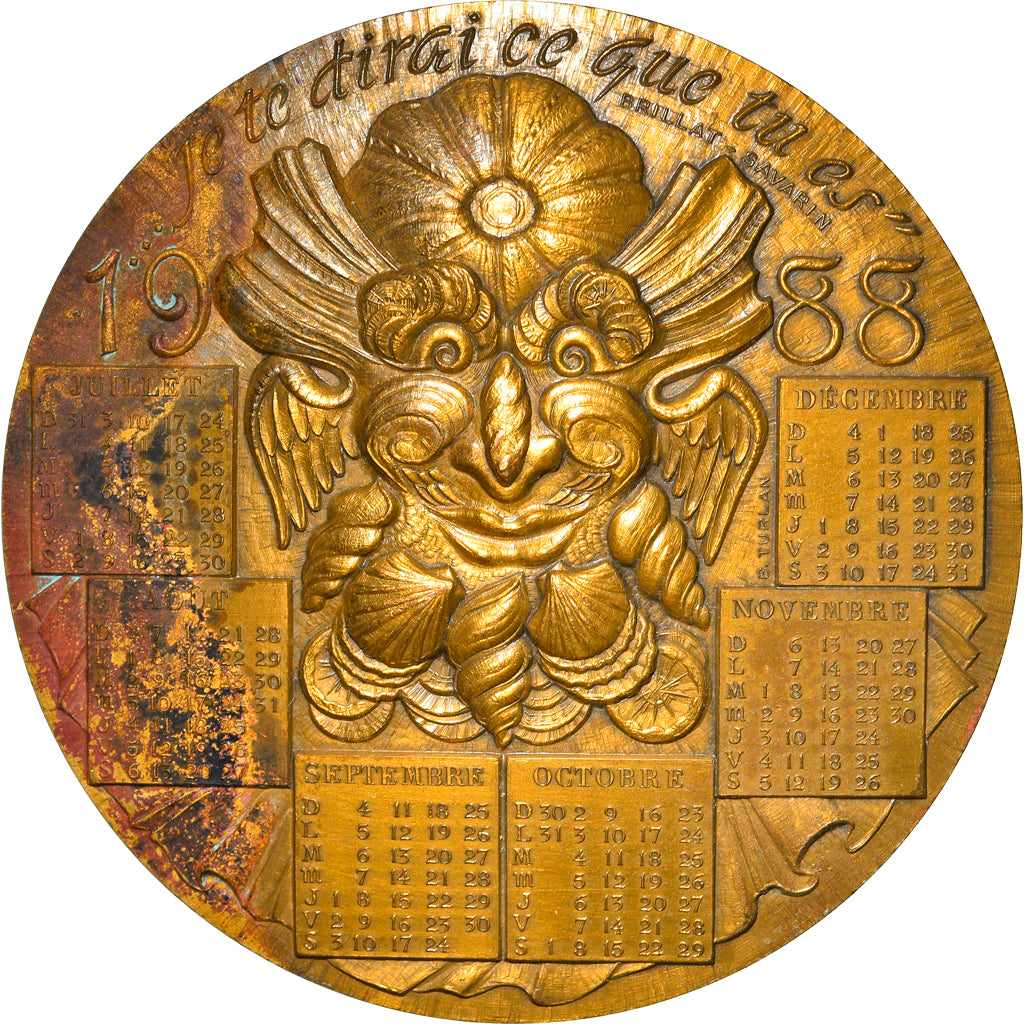 Francja, Medal, Calendrier, Cuisine, 1988, Brillat-Savarin, EF(40-45), Bronze