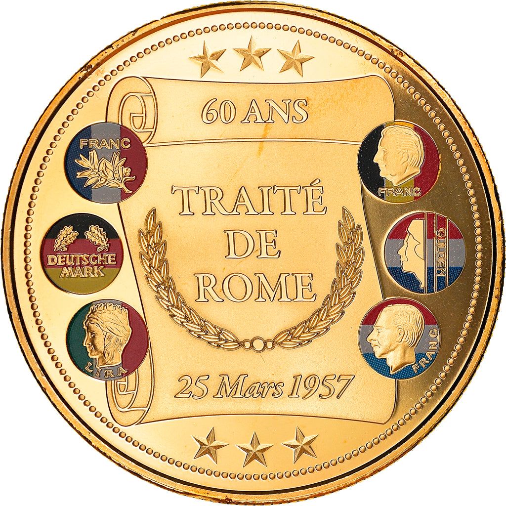 France, Medal, 60 Ans du Traité de Rome, La Semeuse, 2017, MS(65-70), Gilt