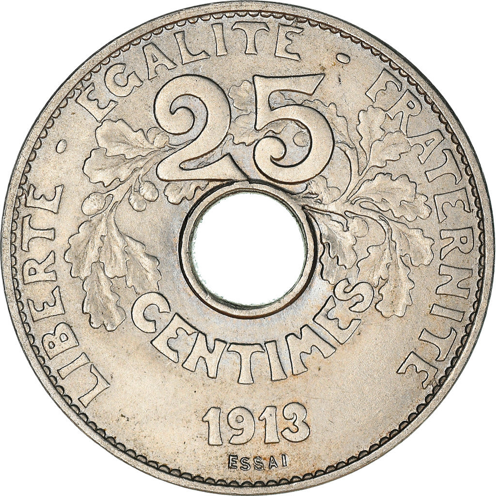 Coin, France, Essai de Coudray, Grand Module, 25 Centimes, 1913, MS(63), Nickel