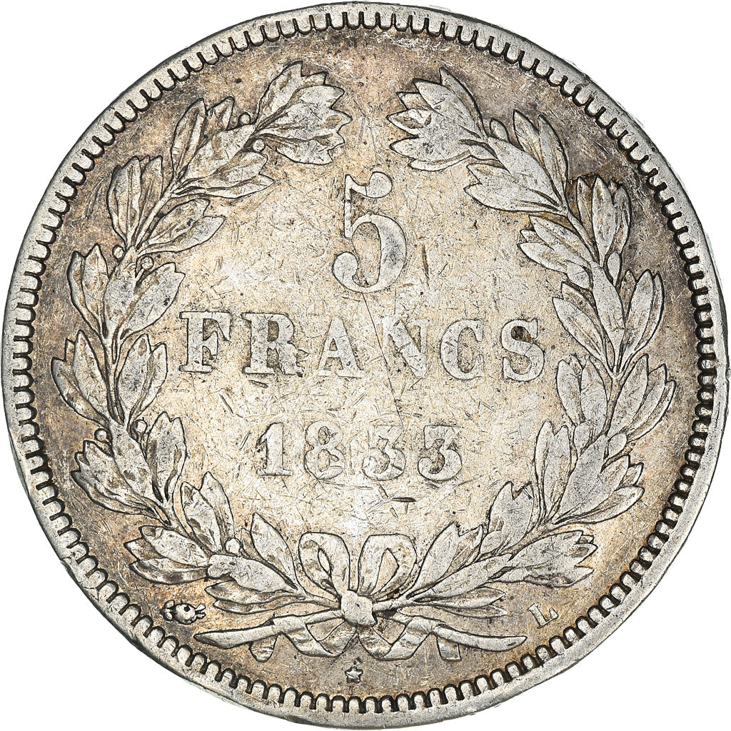 Monnaie, France, Louis-Philippe, 5 Francs, 1833, Bayonne, TB+, Argent
