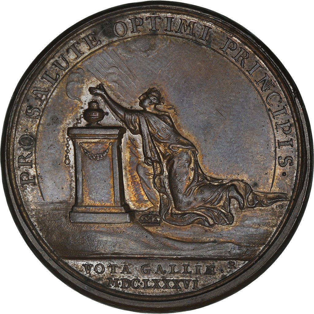Francja, Medal, Louis XIV, La Maladie du Roi, 1686, Mauger, AU(55-58), Miedź