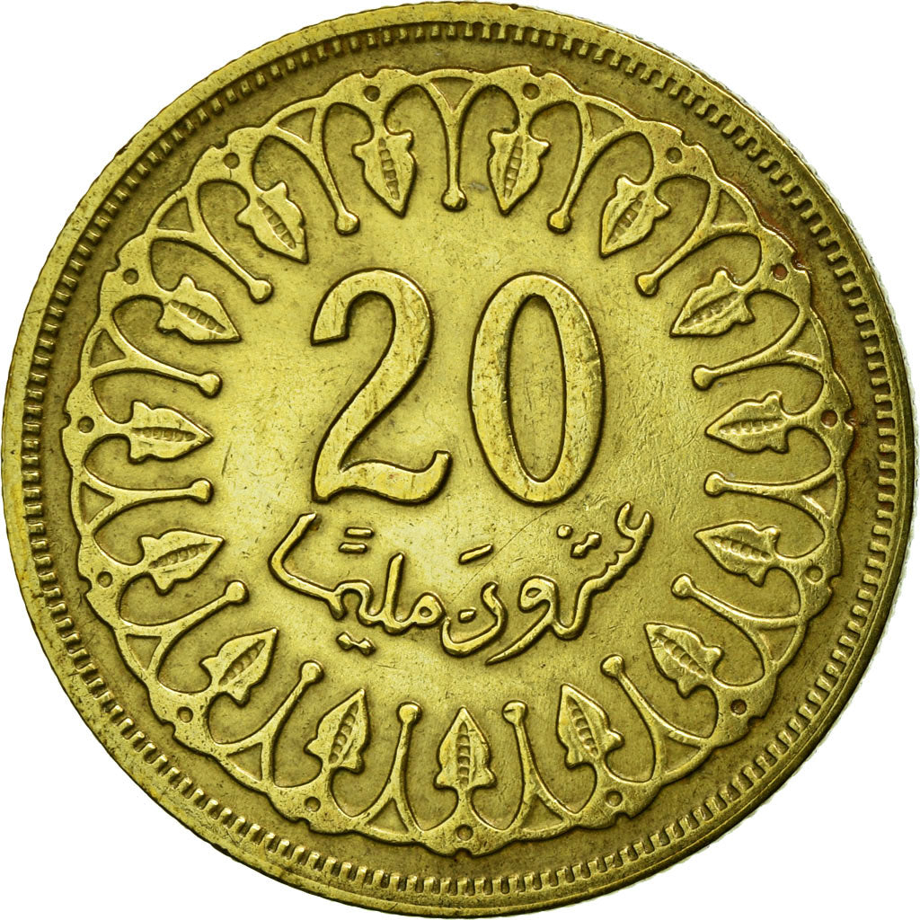 Coin, Tunisia, 20 Millim, 1983, EF(40-45), Brass, KM:307
