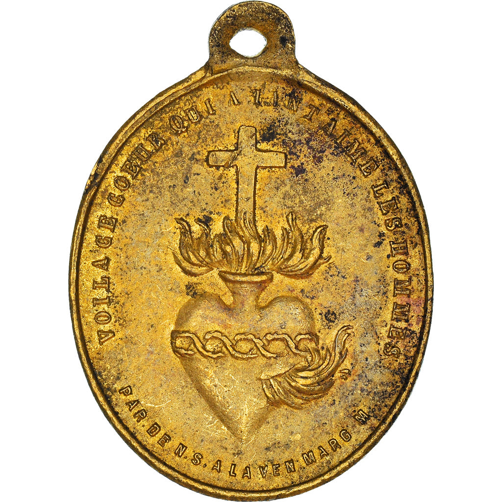 França, Medal, Sacré Coeur de Jésus, Crenças e religiões, VF(30-35), Latão