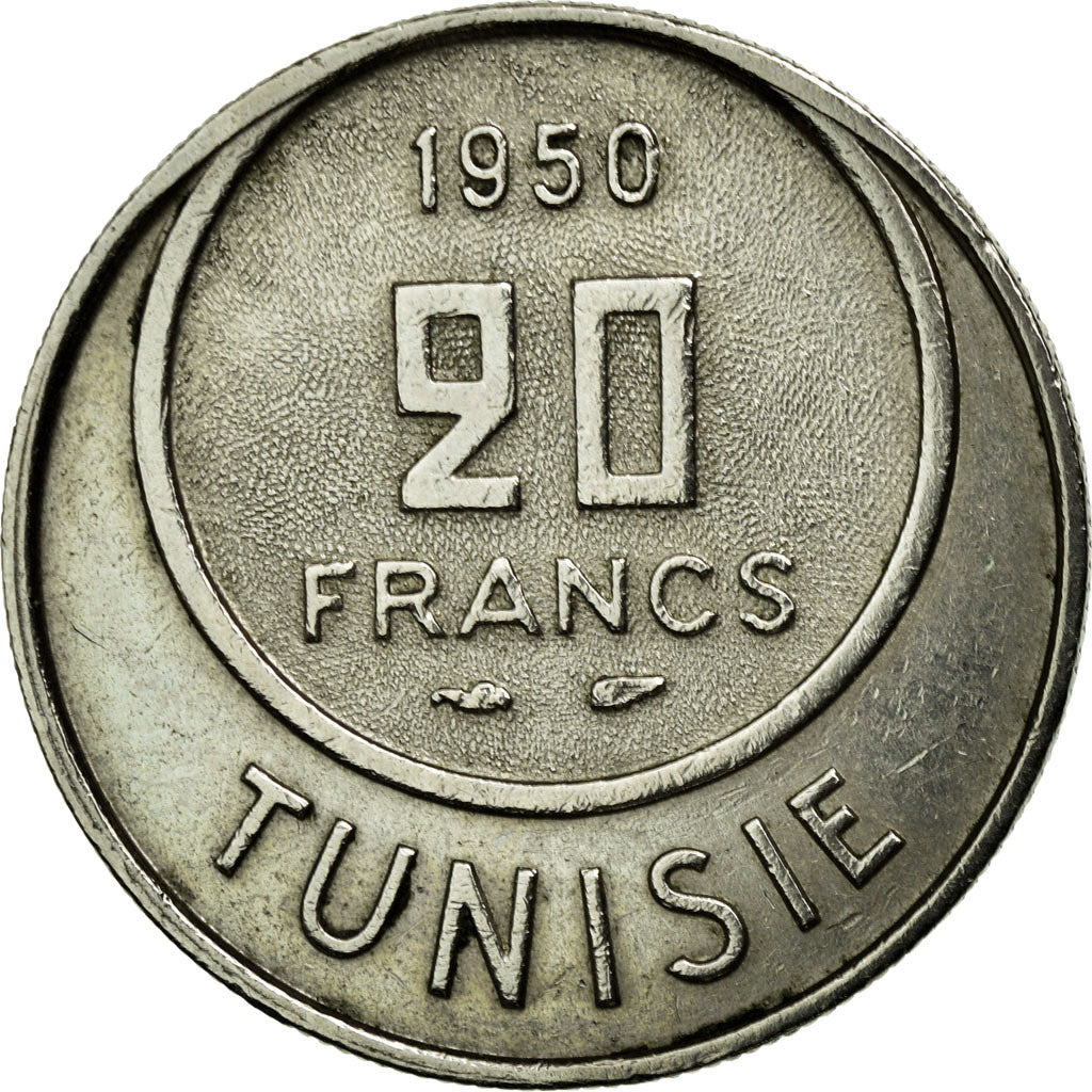Tunisia, Muhammad al-Amin Bey, 20 Francs, 1950, Paris, EF(40-45), KM 274