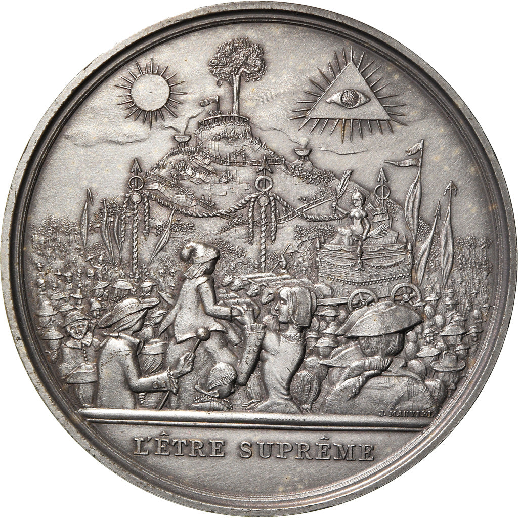 França, medalha, Révolution Française, L'Etre Suprême, Bronze Prateado