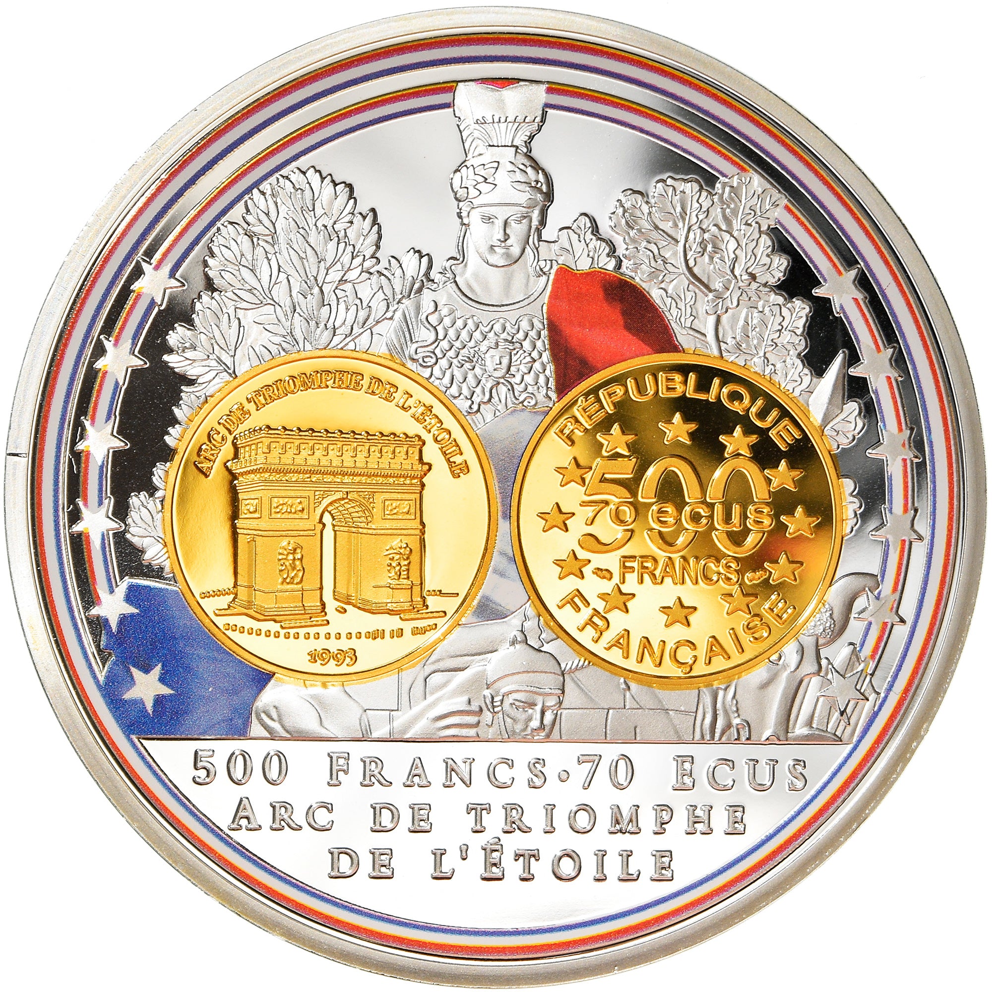 Francja, Medal, Adieu au Franc, 500 Francs Arc de Triomphe de l'Etoile