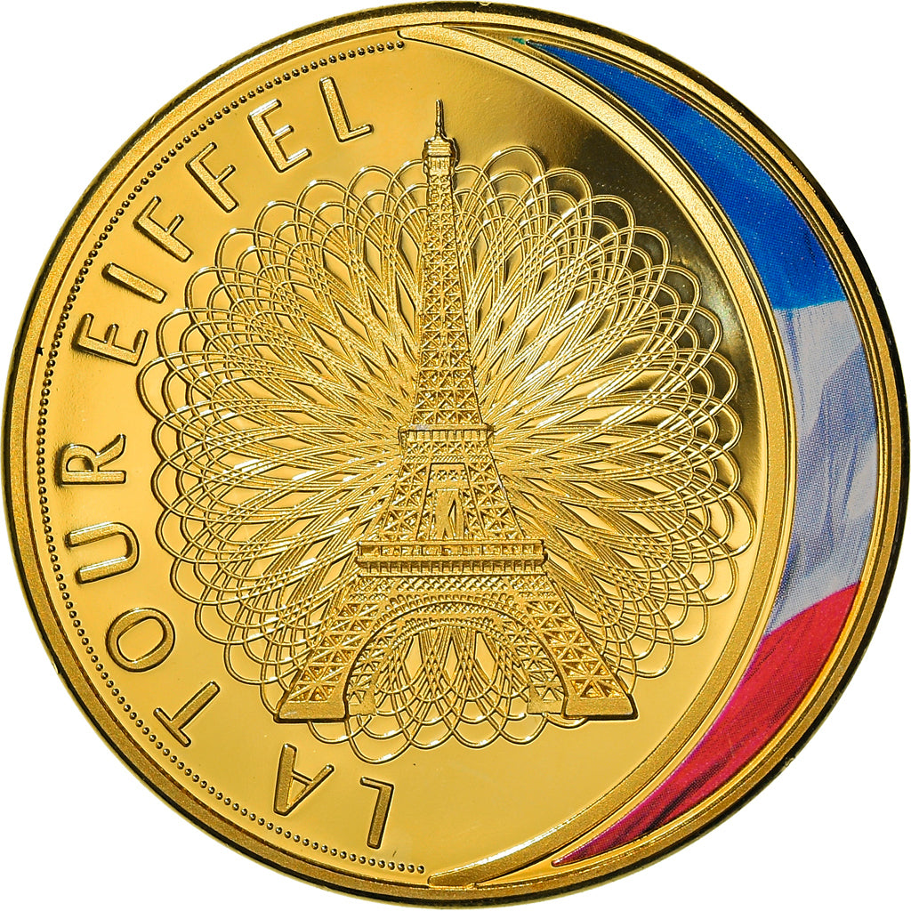 France, Medal, Les Emblèmes Français, La Tour Eiffel, MS(65-70), Copper Gilt