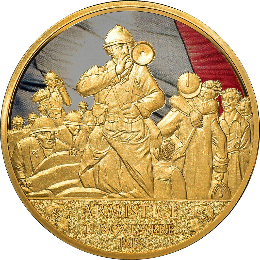France, Medal, Histoire de France, L'Armistice., History, MS(65-70), Copper Gilt