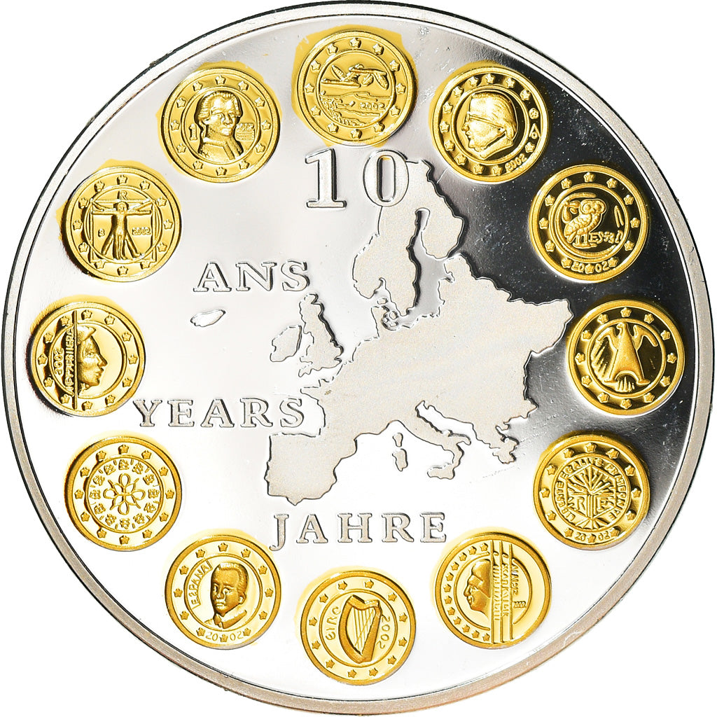 France, Médaille, 10 ans de l'Euro, Politics, FDC, Cuivre plaqué Argent