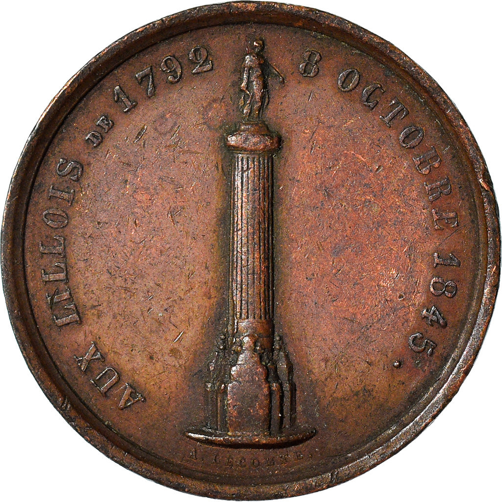 France, Médaille, Hommage aux Lillois de 1792, History, 1845, Lecomte, TB+
