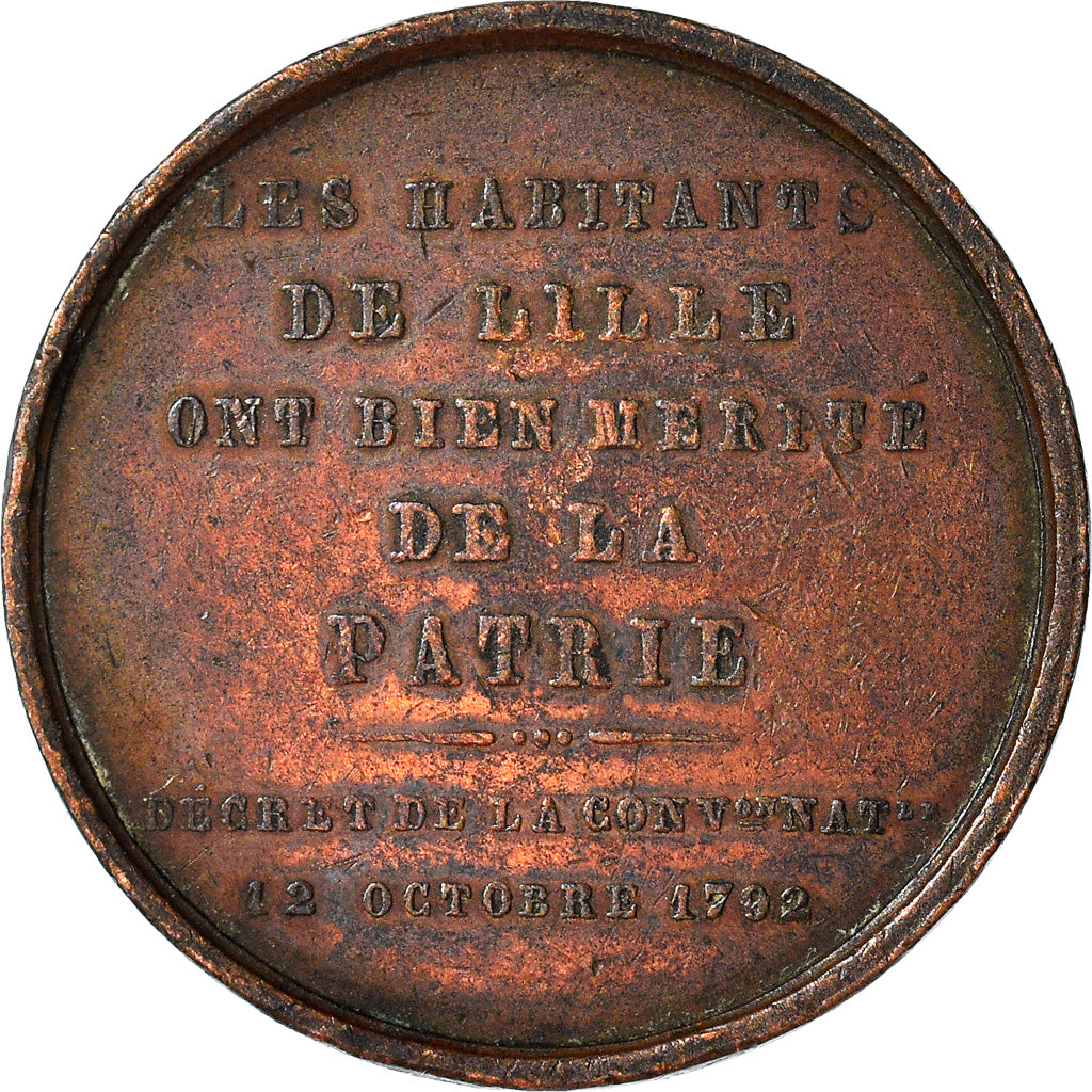 France, Médaille, Hommage aux Lillois de 1792, History, 1845, Lecomte, TB+