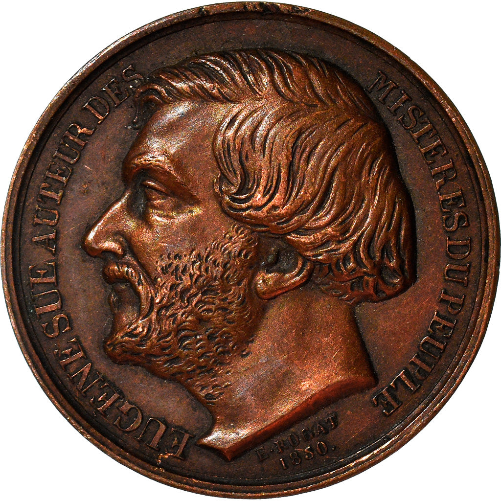 Francia, medaglia, Louis-Philippe, Eugène Sue, History, 1850, Rogat, SPL-, Rame