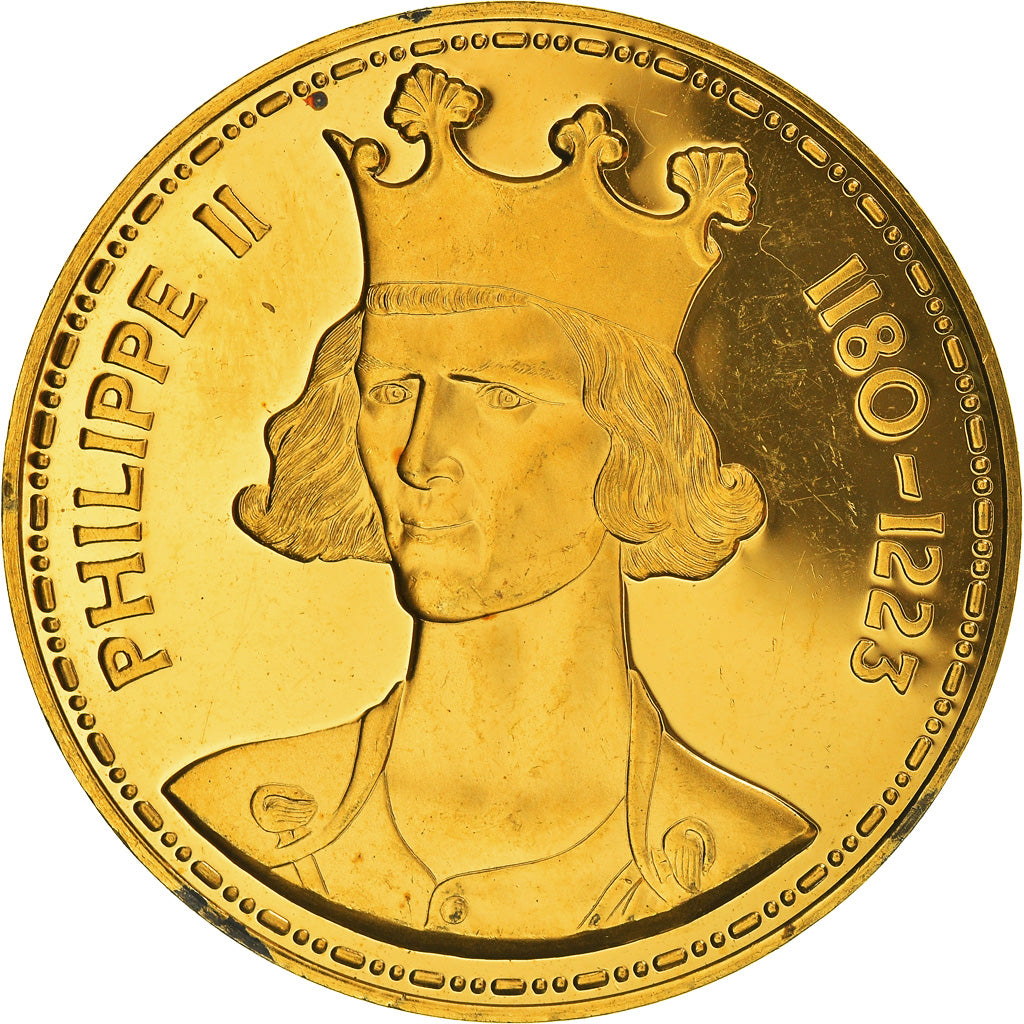 Frankreich, Medaille, Les Rois de France, Philippe II, History, VZ, Vermeil