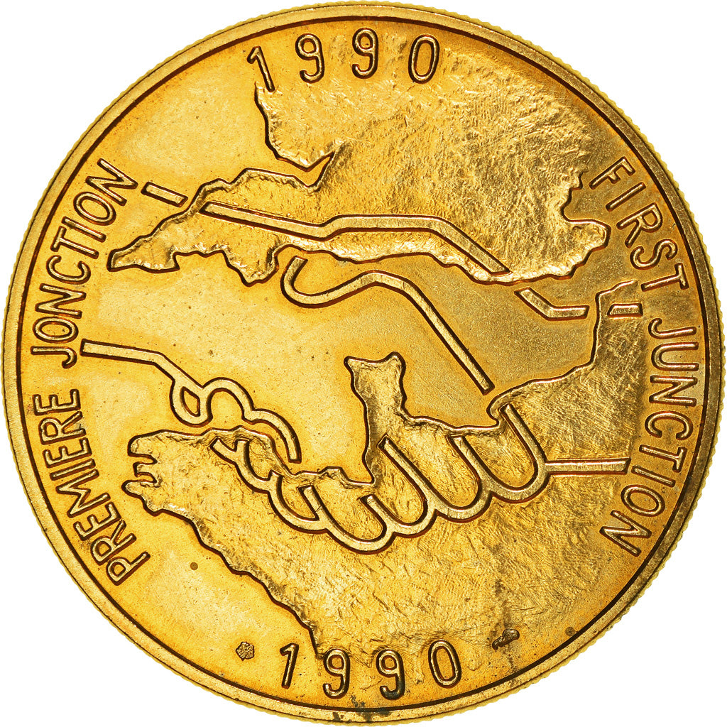Francja, Medal, Tunnel sous la Manche - First Junction, 1990, MS(63), Brązowy