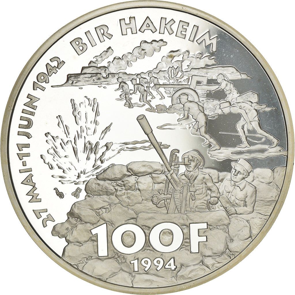 Moneta, Francia, Koenig, Bir Hakeim, 100 Francs, 1994, Proof, FDC, Argento