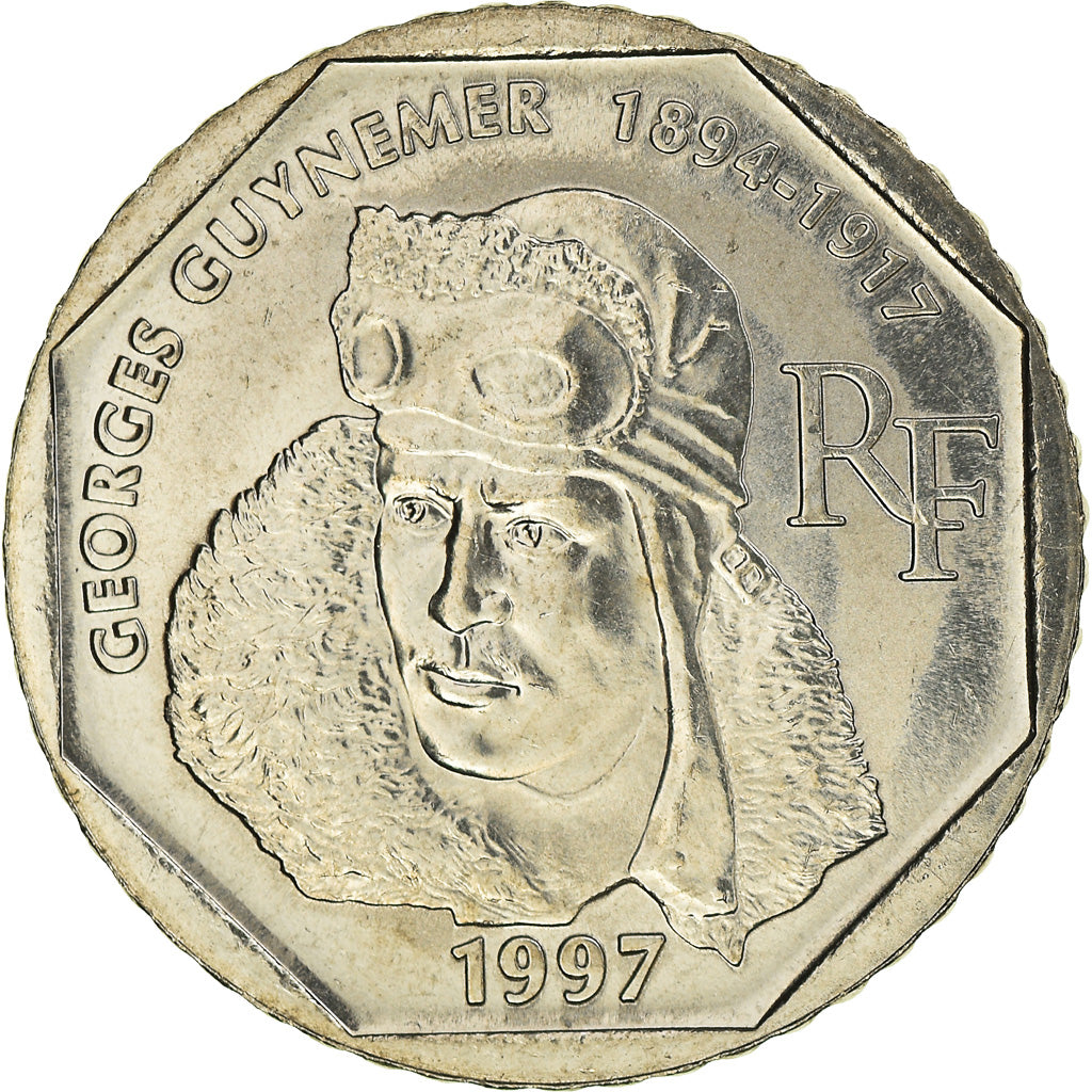 Moneda, Francia, Guynemer, 2 Francs, 1997, SC+, Níquel, KM:1187, Gadoury:550