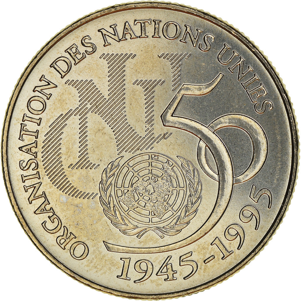 Moeda, França, ONU, 5 Francs, 1995, MS(65-70), Níquel, Le Franc:345/1