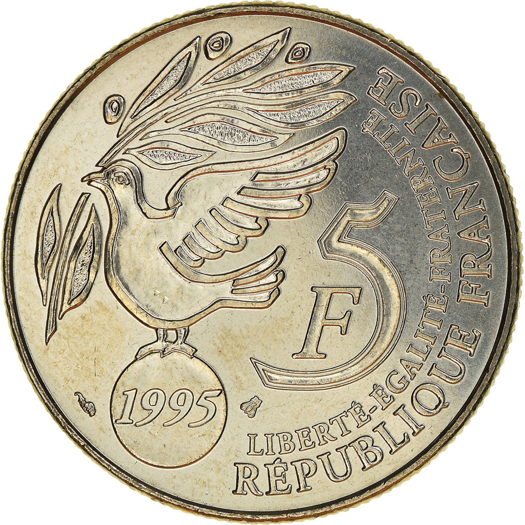 Moeda, França, ONU, 5 Francs, 1995, MS(65-70), Níquel, Le Franc:345/1