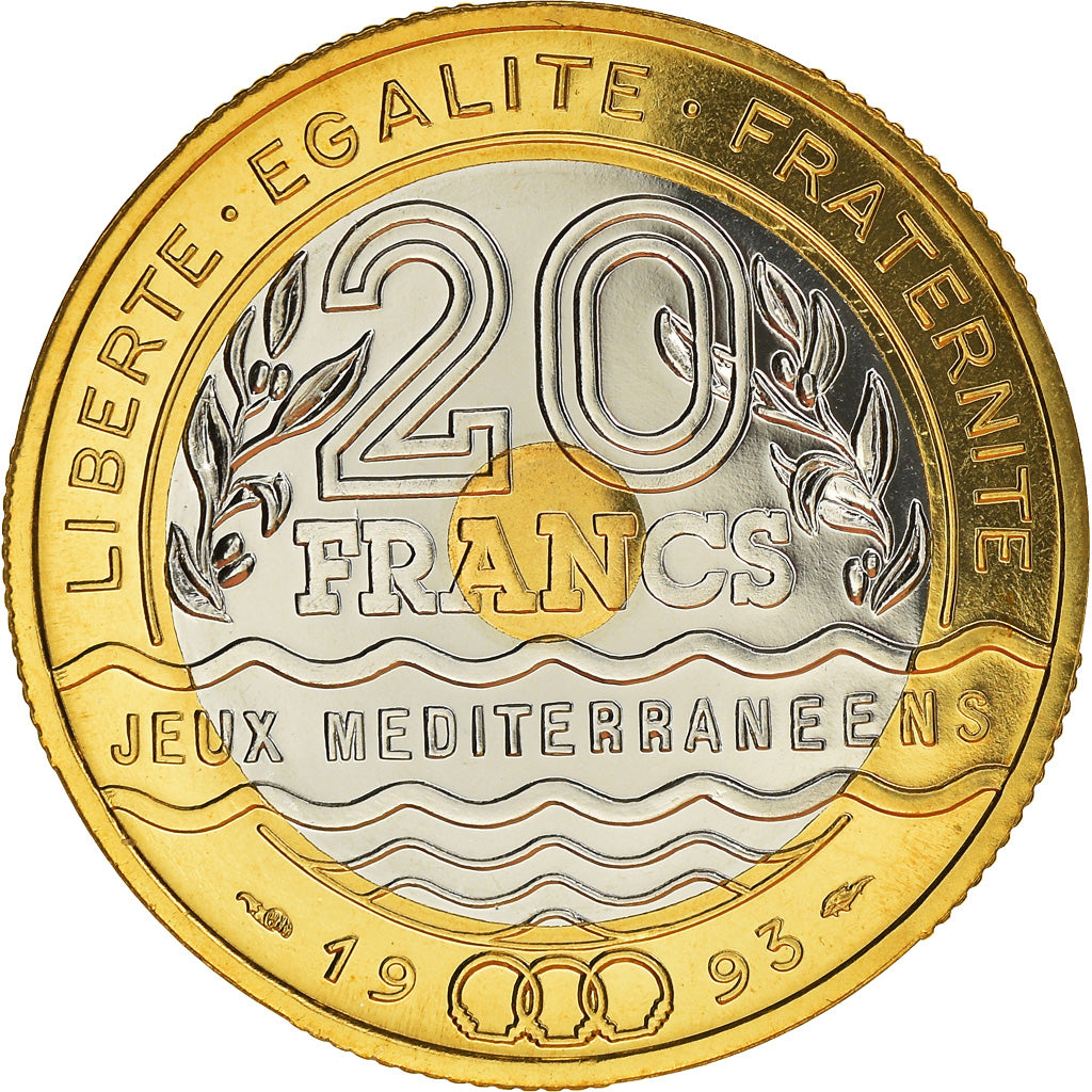 Moneta, Francja, Jeux Méditerranéens, 20 Francs, 1993, PRÓBA, MS(65-70)