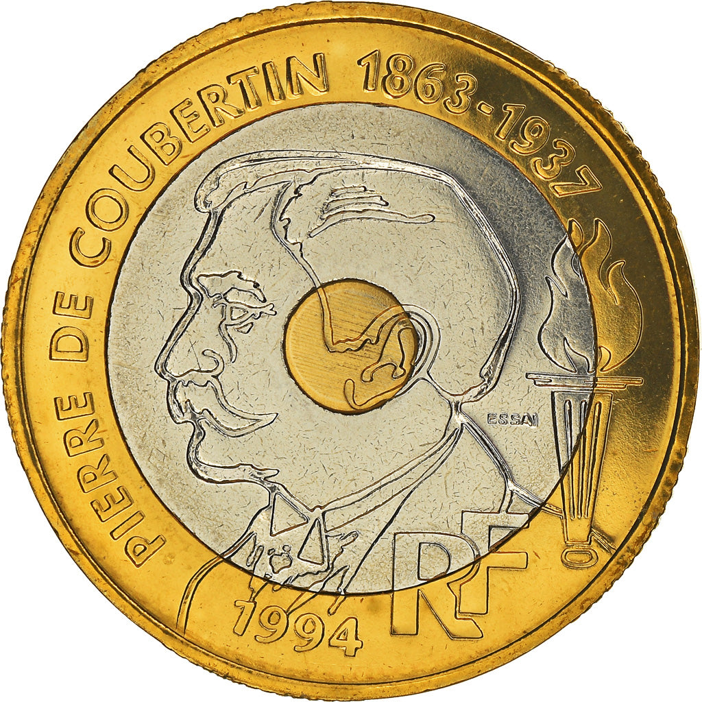 Moneda, Francia, Pierre de Coubertin, 20 Francs, 1994, Paris, ESSAI, FDC