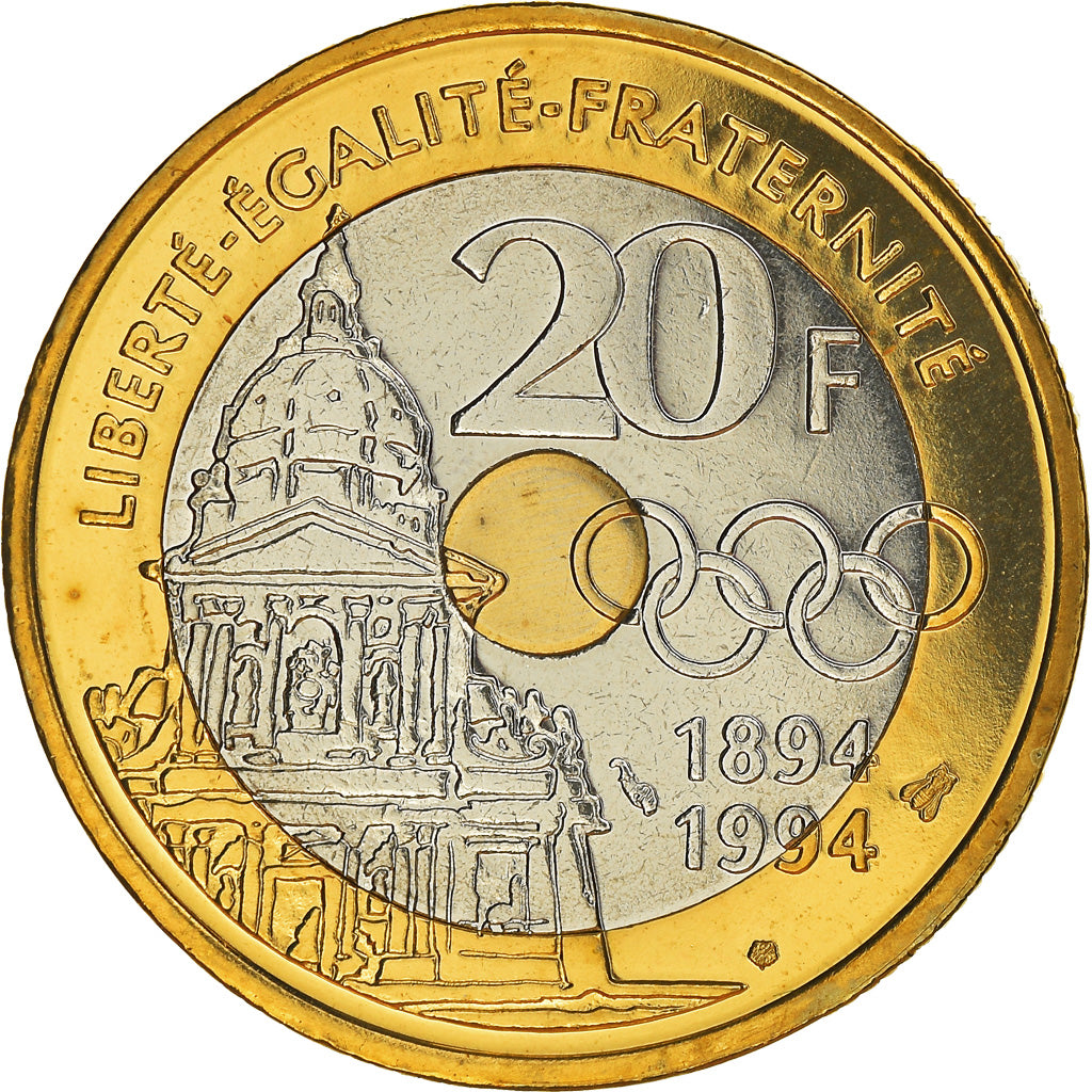 Moneda, Francia, Pierre de Coubertin, 20 Francs, 1994, Paris, ESSAI, FDC