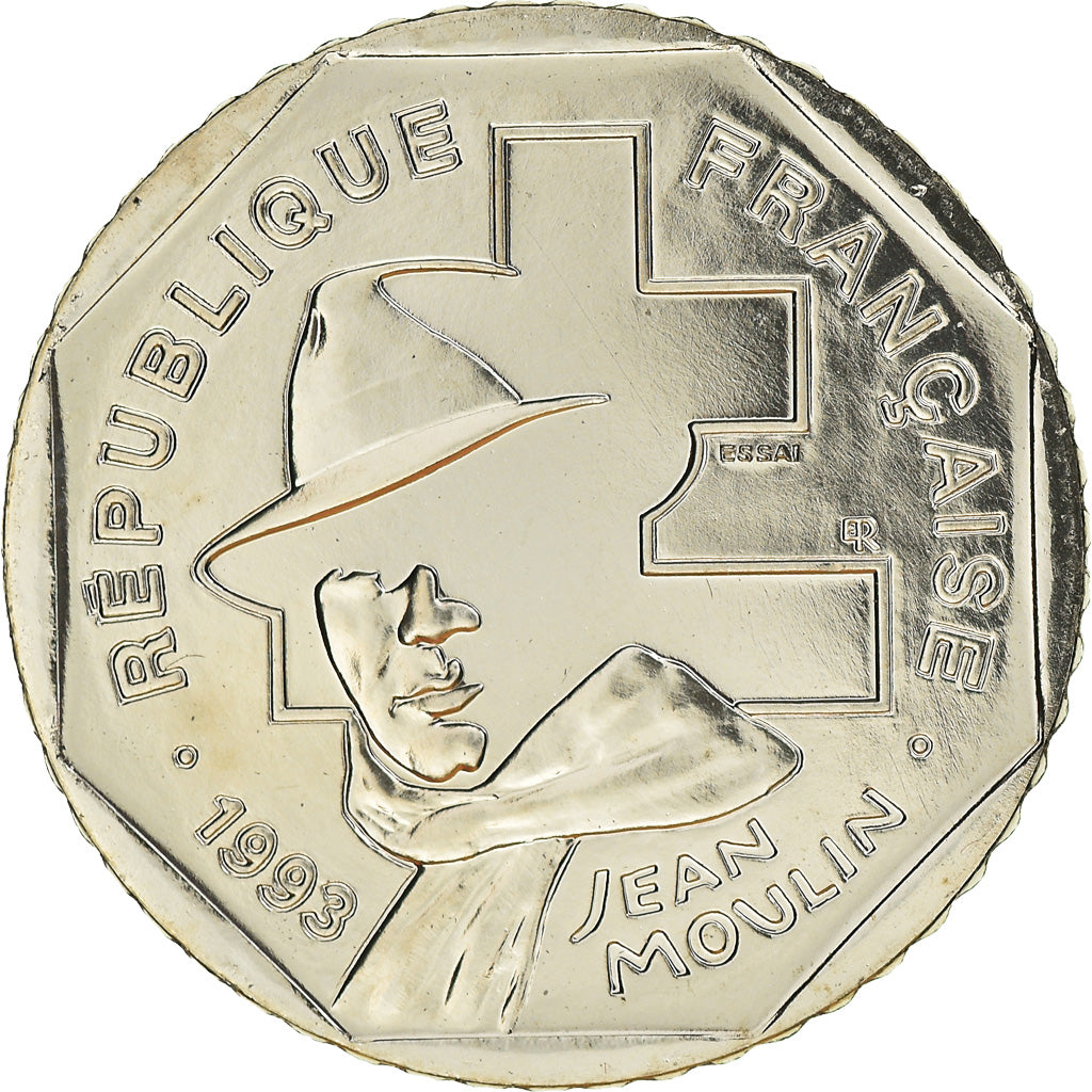 Moneta, Francia, Jean Moulin, 2 Francs, 1993, ESSAI, FDC, Nichel, Gadoury:548