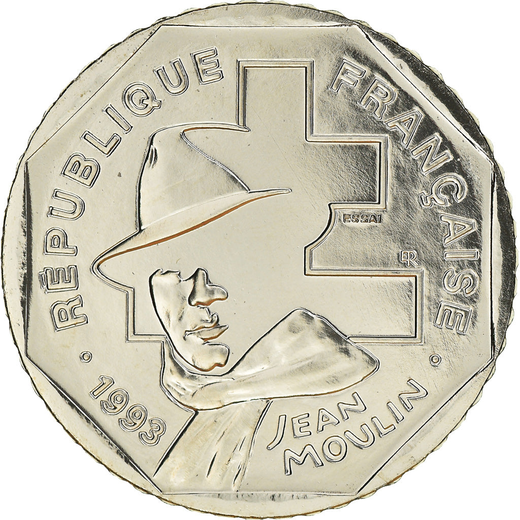 Moneta, Francia, Jean Moulin, 2 Francs, 1993, ESSAI, FDC, Nichel, Gadoury:548