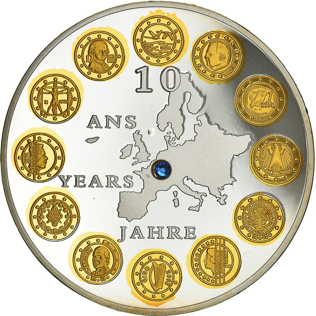 Francia, medaglia, 10 ans de l'Euro, Politics, FDC, Copper Plated Silver