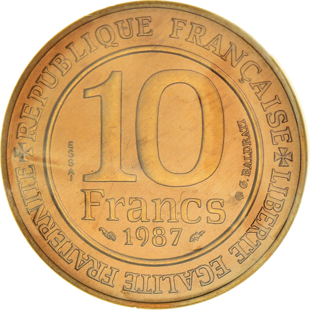 Moneta, Francja, Hugues Capet, 10 Francs, 1987, PRÓBA, MS(65-70), Nikiel-Brąz