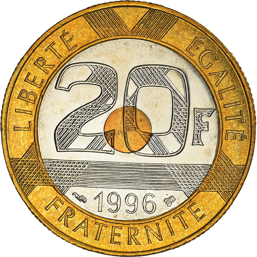 Coin, France, Mont Saint Michel, 20 Francs, 1996, Paris, MS(64), Tri-Metallic