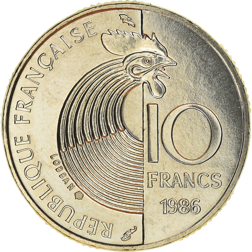 Moneta, Francja, Schumann, 10 Francs, 1986, MS(65-70), Nikiel, KM:958