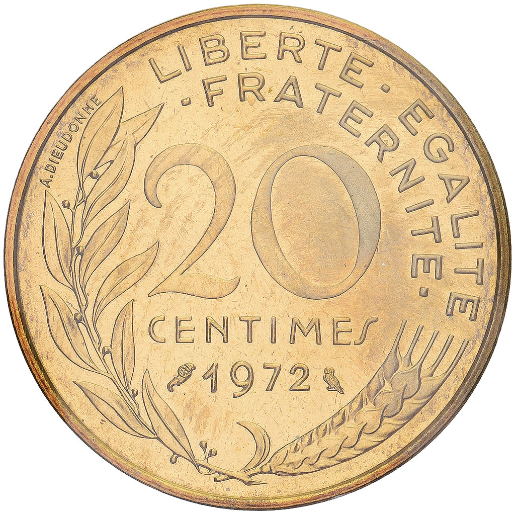 Coin, France, Marianne, 20 Centimes, 1972, Paris, MS(65-70), Aluminum-Bronze