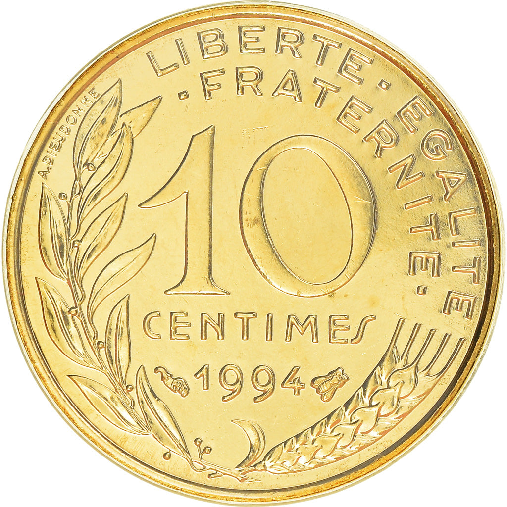 Munten, Frankrijk, Marianne, 10 Centimes, 1994, Paris, FDC, Aluminum-Bronze