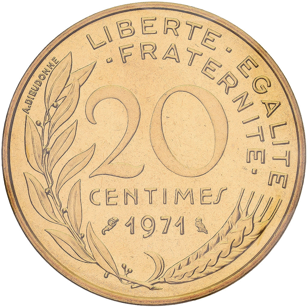 Coin, France, Marianne, 20 Centimes, 1971, Paris, MS(65-70), Aluminum-Bronze