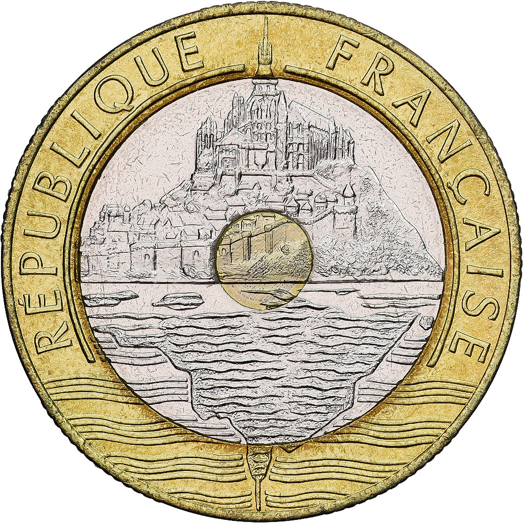 Moneta, Francia, Mont Saint Michel, 20 Francs, 1997, Paris, FDC, Tri-metallico