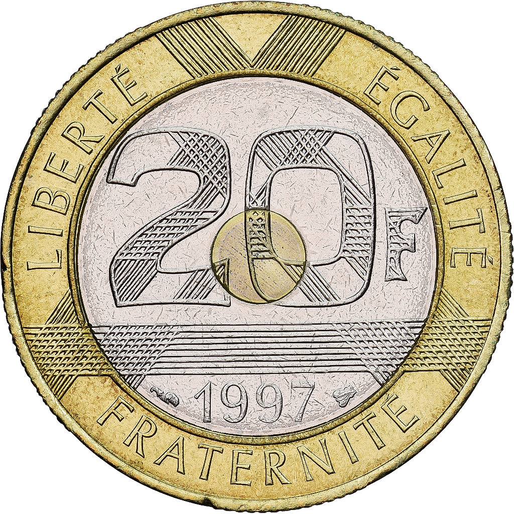 Moneta, Francia, Mont Saint Michel, 20 Francs, 1997, Paris, FDC, Tri-metallico