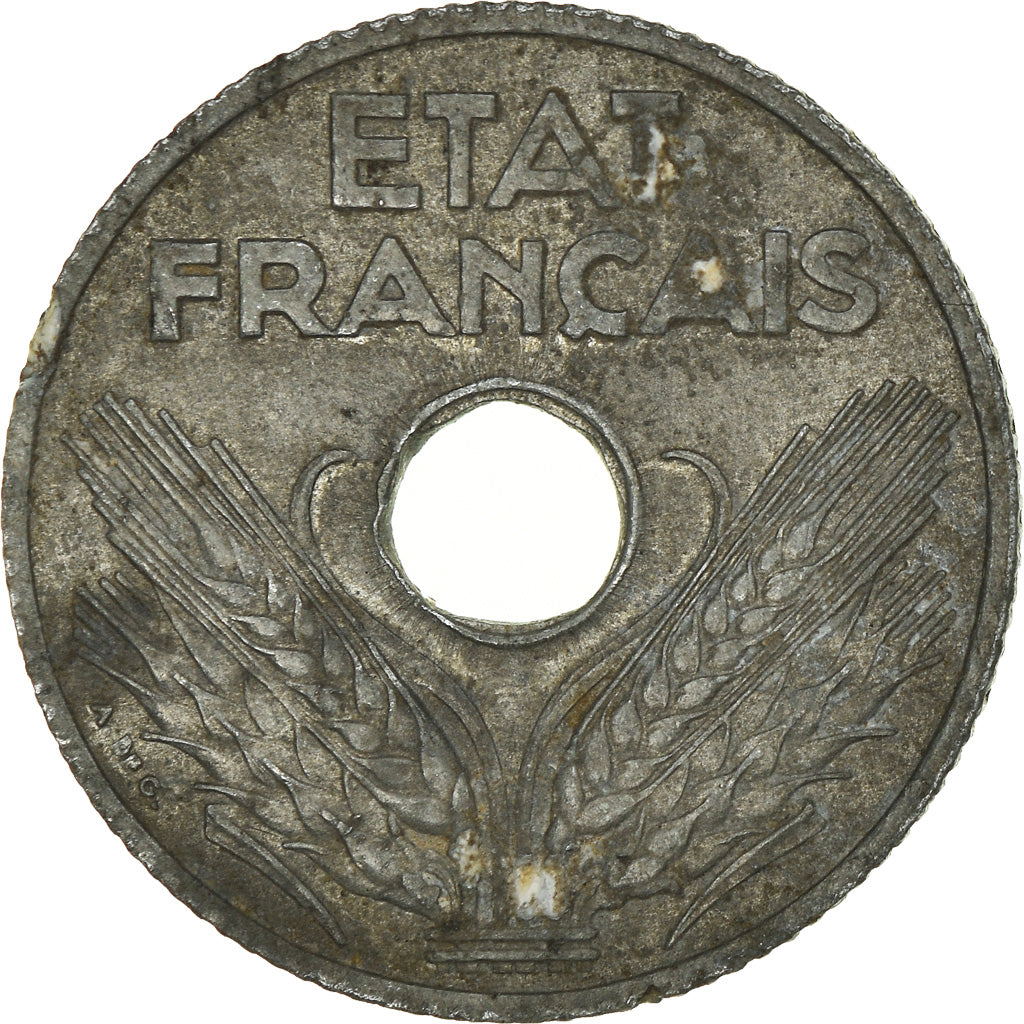 Coin, France, État français, 20 Centimes, 1941, Cannelures Larges, VF(30-35)