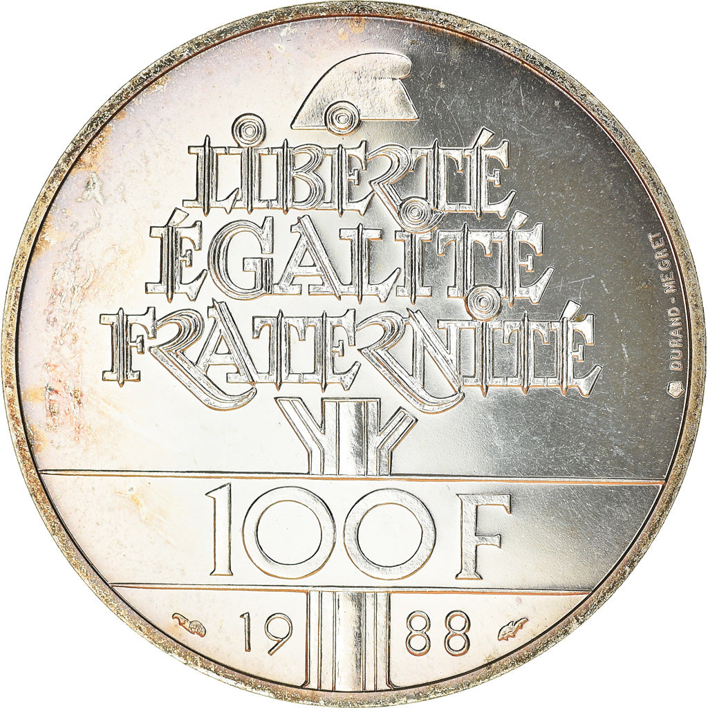 Coin, France, Fraternité, 100 Francs, 1988, Paris, MS(65-70), Silver, KM:966