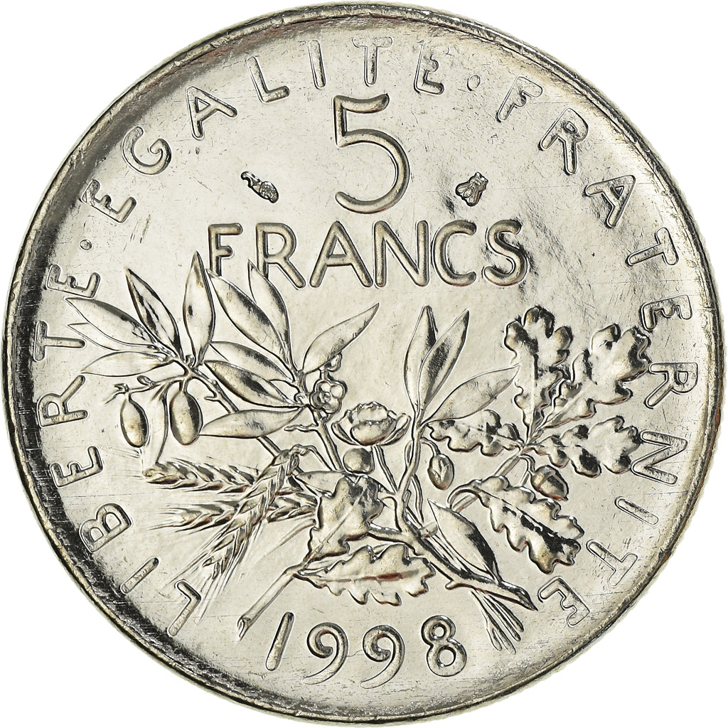 Münze, Frankreich, Semeuse, 5 Francs, 1998, Paris, STGL, Nickel Clad